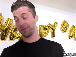 teen gulps massive load and rigid bday Surprise